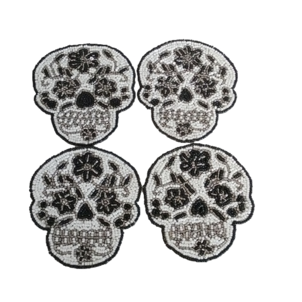 Haunted Manor Spooky Skull Beaded Coaters, set of 4